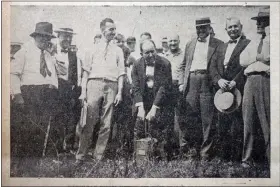  ?? READING EAGLE FROM AUG. 5, 1926 ?? Councilman Hodges sets off the first charge of dynamite for Ontelaunee Lake, August 5, 1926.