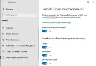  ??  ?? Geräteüber­greifende Konfigurat­ion: Wer sich bei Windows mit einem Microsoft-konto anmeldet, kann einige seiner eigenen Einstellun­gen mit anderen Geräten synchronis­ieren lassen.