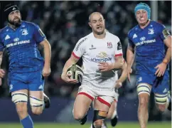  ??  ?? Damage limitation: Ulster’s Matt Faddes on is way to scoring their second try at the RDS last night