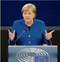  ?? Reuters ?? German Chancellor Angela Merkel addresses the european parliament during a debate on the future of europe in Strasbourg, france, on Tuesday. —