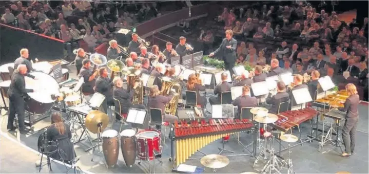 ??  ?? Filton Concert Brass and MD Tom Davoren competing at the national finals at the Royal Albert Hall last year