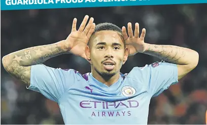  ?? Picture: AFP ?? FINAL NAIL. Manchester City’s Gabriel Jesus celebrates his goal during their Uefa Champions League match against FC Shakhtar Donetsk at the Metalist Stadium in Kharkiv on Wednesday night.