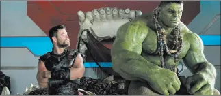  ??  ?? Marvel Studios Chris Hemsworth, left, as Thor and Mark Ruffalo as the Hulk in a scene from “Thor: Ragnarok.”