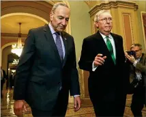  ?? GETTY IMAGES/TNS ?? Many in the Democratic caucus have implored Senate Majority Leader Chuck Schumer (left), D-N.Y., not to let Senate Minority Leader Mitch Mcconnell (right), R-KY., and the GOP “weaponize” Senate rules.
