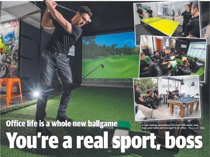  ?? Pictures: JAY TOWN ?? A new Geelong accountanc­y firm has table tennis, bean bags, pool tables and even golf in its office.