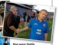  ?? SPORTSFILE ?? Blue wave: Dublin fans in Kilkenny last year and Declan O’Loughlin (inset) on the Laois staff in 2005