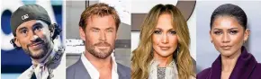  ?? AP ?? Bad Bunny, Chris Hemsworth, Jennifer Lopez und Zendaya (von links)