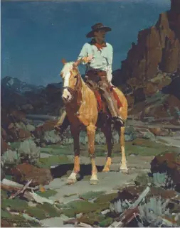  ??  ?? Frank Tenney Johnson (1874-1939), Tejon – My Palomino. Oil, 20 x 16 in. Estimate: $80/120,000
