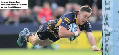  ??  ?? > Josh Adams has switched from Worcester to the Cardiff Blues