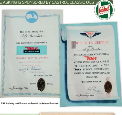  ?? ?? BSA training certificat­es, as issued to Sydney Boucher.