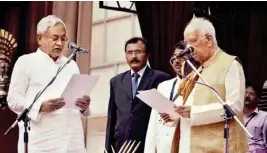  ??  ?? Nitish Kumar takes oath as Chief Minister on July 27, to form Bihar government in alliance with the BJP