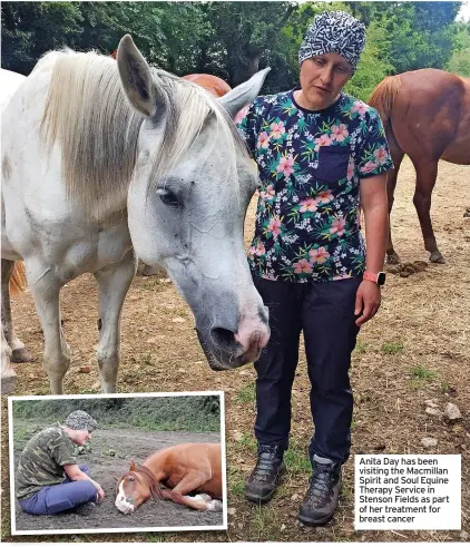  ?? ?? Anita Day has been visiting the Macmillan Spirit and Soul Equine Therapy Service in Stenson Fields as part of her treatment for breast cancer