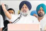  ?? HT PHOTO ?? Shiromani Akali Dal president and former deputy CM Sukhbir Singh Badal addressing party workers.