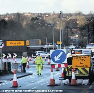  ??  ?? Roadworks on the Heworth roundabout in Gateshead