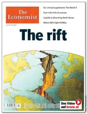  ??  ?? Die Kluft zwischen den USA und Europa war noch nie so groß. Der britische „ Economist“hat es auf den Punkt gebracht, und bei Putin im Kreml müssen jeden Tag die Sektkorken knallen.