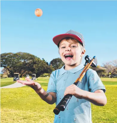  ?? ?? Nate Casali, 5, ready for the Townsville Golf Club's Holiday Golf Program.
Picture: Shae Beplate