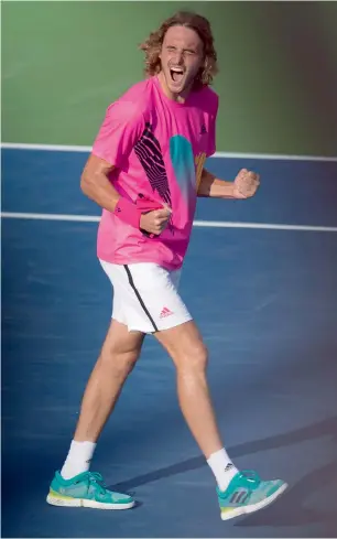  ?? AP ?? Stefanos Tsitsipas celebrates his win over Kevin Anderson during the Rogers Cup men’s tennis tournament in Toronto on Saturday. —