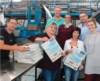  ??  ?? Hot off the press! Employees showing off Private Property are, front from left: Dawid Burger (printer), Maritza Terblanche (layout artist), Emsie Martin (Private Property editor) and Lizanne Schraader (Group Editors sales manager ). Back: Deon Joubert (Group Editors production manager), Lizette da Silva (George Herald editor) and Servaas de Kock (Group Editors sales and marketing director). Photo: Michelle Pienaar