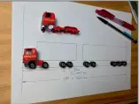  ??  ?? By overlaying the cab and axles onto the sketch, you get a feel for the proportion­s. This model is 1:87th scale, so 1mm of model truck represents 87mm of the real truck.