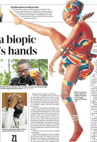  ??  ?? Music icon Brenda Fassie will be the subject of a biopic by UK-based company Showbiz Bee.