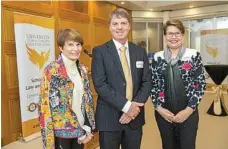  ??  ?? Celebratin­g at USQ are (from left) former USQ Chancellor Dr Bobbie Brazil, Head of School (Law and Justice) Professor Reid Mortensen and Mary-Anne Ole from Shine Lawyers.