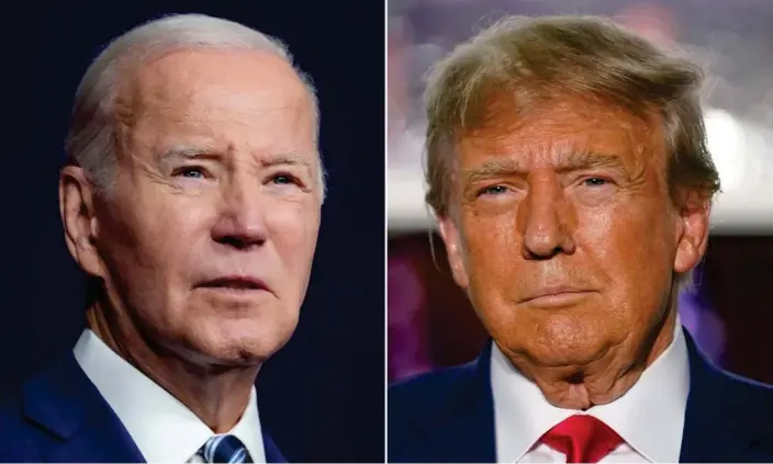  ?? Photograph: Andrew Harnik/AP ?? Joe Biden in Salt Lake City, Utah, on 10 August 2023, and Donald Trump in Bedminster, New Jersey, on 13 June 2023.