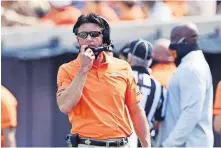  ?? [AP PHOTO/BRODY SCHMIDT] ?? Oklahoma State coach Mike Gundy says “nothing surprises us anymore this year” after having another game postponed due to COVID-19 issues.