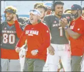  ??  ?? Rebels head coach Tony Sanchez shouts instructio­ns to his team in the second quarter Saturday at Sam Boyd Stadium. UNLV beat San Jose State 38-35.