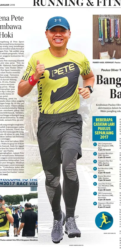  ?? HANUNG HAMBARA/JAWA POS GRAFIS: RIZKY/JAWA POS ?? PAMER HASIL KERINGAT: Paulus Oliver Yoesoef (kanan) memajang medali finisher di ruang kerjanya.