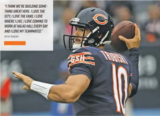  ?? JONATHAN DANIEL/GETTY IMAGES ?? Mitch Trubisky is under contract through 2021, but he’ll be eligible to negotiate an extension next year. He shares an agent with Carson Wentz.