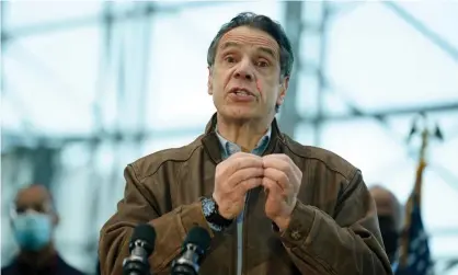  ??  ?? Andrew Cuomo at the Javits vaccinatio­n site in New York on Monday. Cuomo said Sunday he has no intention of resigning and believes he can continue to govern. Photograph: Getty Images