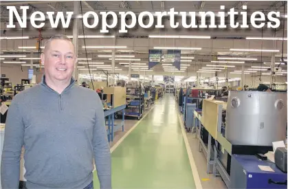  ?? COLIN MACLEAN ?? Jeff Poirier, vice-president and general manager of StandardAe­ro-Atlantic, on the company’s Slemon Park shop floor. After two years of trying to survive the severe downturn in the aviation industry brought on by the COVID-19 pandemic, the company is once again looking to ramp up production and re-expand its workforce.