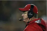  ?? AP Photo/Stacy Bengs ?? ■ Wisconsin head coach Paul Chryst watches during an NCAA college football game Saturday against Minnesota in Minneapoli­s. Wisconsin won, 38-17.