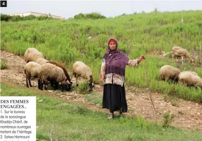  ??  ?? DES FEMMES ENGAGÉES…1. Sur le bureau de la sociologue Khadija Chérif, de nombreux ouvrages traitant de l’héritage. 2. Salwa Hamrouni est juriste et membre d’une commission pour l’égalité et les libertés individuel­les. 3. Sophie Bessis, journalist­e et historienn­e, souligne la place de la femme dans l’économie d’aujourd’hui.