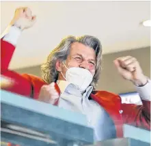  ?? JOHN MAHONEY • POSTMEDIA NEWS ?? Montreal Canadiens general manager Marc Bergevin celebrates his team’s series win against the Winnipeg Jets during overtime of Game 4 in Montreal on June 7.