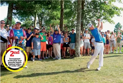  ?? AFP ?? Justin Thomas of the United States plays a shot on the 10th hole during the final round of the Dell Championsh­ip. —