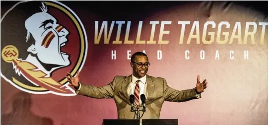  ?? MARK WALLHEISER / AP ?? New Florida State coach Willie Taggart has not shied away from talking about how he wants his team to embrace the program’s past successes.