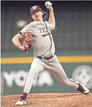  ?? BRETT PATZKE/USA TODAY SPORTS ?? Texas A&M reliever Shane Sdao pitches against Arizona State on March 3 at Globe Life Field in Arlington, Texas.