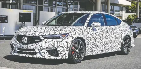  ?? PHOTOS: ACURA ?? The camouflage on the 2024 Acura Integra Type S may be ugly, but it couldn't hide all the beautiful engineerin­g to be found on the inside of this loud, proud Honda.