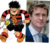  ??  ?? Mischief: Dennis the Menace with his catapult and the V&A’s Tristram Hunt