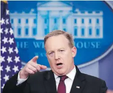  ??  ?? White House spokesman Sean Spicer: “I do believe you’ll see greater enforcemen­t” of U.S. federal law against recreation­al marijuana.