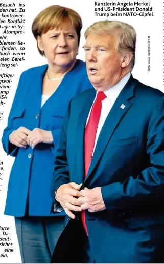  ??  ?? Kanzlerin Angela Merkel und US- Präsident Donald Trump beim NATO- Gipfel.