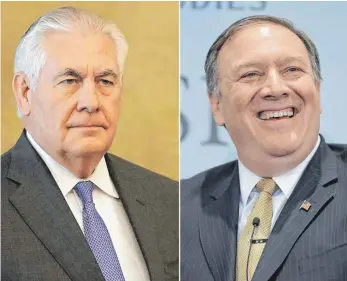  ?? FOTO: AFP ?? Rex Tillerson ( links) geht, Mike Pompeo übernimmt das US- Außenminis­terium.
