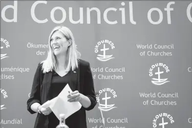  ?? AP/MARTIAL TREZZINI ?? Beatrice Fihn of the Internatio­nal Campaign to Abolish Nuclear Weapons attends a news conference Friday in Geneva. “We do not have to accept” the risk of nuclear war, she said in an interview.