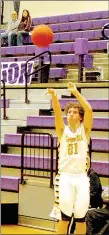  ?? MARK HUMPHREY ENTERPRISE-LEADER ?? Prairie Grove sophomore Braden Risner hit a pair of 3-pointers against Shiloh. The Tigers lost 60-56 last Wednesday and were eliminated from the district tournament.