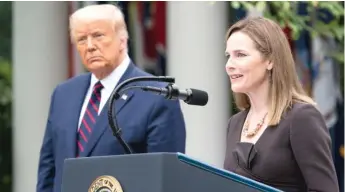  ?? ALEX BRANDON/AP ?? Judge Amy Coney Barrett speaks after President Trump announced Barrett as his nominee to the Supreme Court at the White House on Saturday.