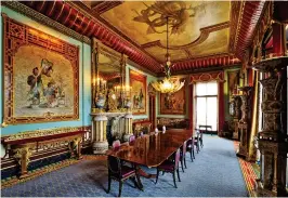  ??  ?? Above: The East Wing’s Chinese dining room. Below: Zoffany’s 1770 portrait of Charlotte and William, and a vase candelabra