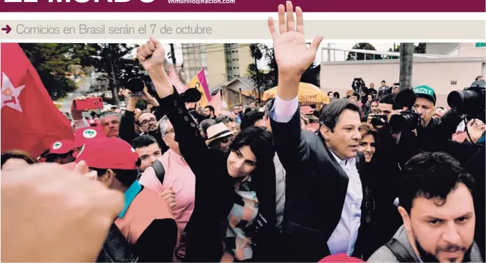  ?? AFP ?? Fernando Haddad y la diputada Manuela D’Ávila integran la nueva fórmula del Partido de los Trabajador­es de Brasil.