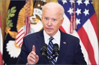  ?? Evan Vucci / Associated Press ?? President Joe Biden speaks during a news conference in the East Room of the White House on Thursday.