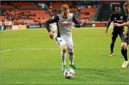  ?? MICHAEL REEVES — FOR DIGITAL FIRST MEDIA ?? Union forward Fabian Herbers, shown in action earlier this season, could be game in Kansas City after missing a month with an adductor strain. in the mix for Thursday night’s